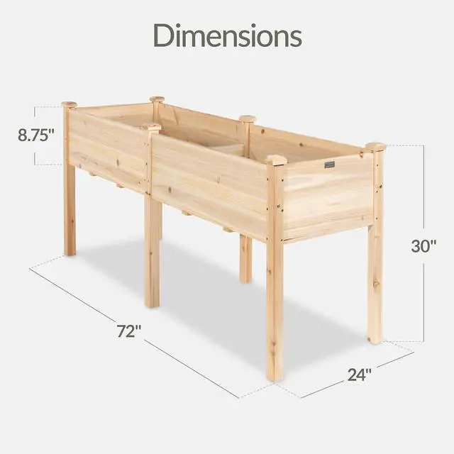 Alt view image 2 of 7 - Best Choice Products 72x24x30in Raised Garden Bed, Elevated Wood Planter Box Stand for Backyard, Patio, Balcony w/Divider Panel, 6 Legs, 300lb Capacity - Natural