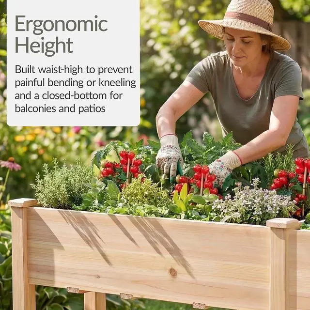 Alt view image 4 of 7 - Best Choice Products 72x24x30in Raised Garden Bed, Elevated Wood Planter Box Stand for Backyard, Patio, Balcony w/Divider Panel, 6 Legs, 300lb Capacity - Natural