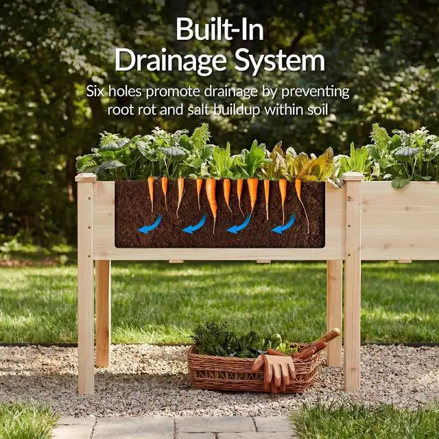 Alt view image 5 of 7 - Best Choice Products 72x24x30in Raised Garden Bed, Elevated Wood Planter Box Stand for Backyard, Patio, Balcony w/Divider Panel, 6 Legs, 300lb Capacity - Natural