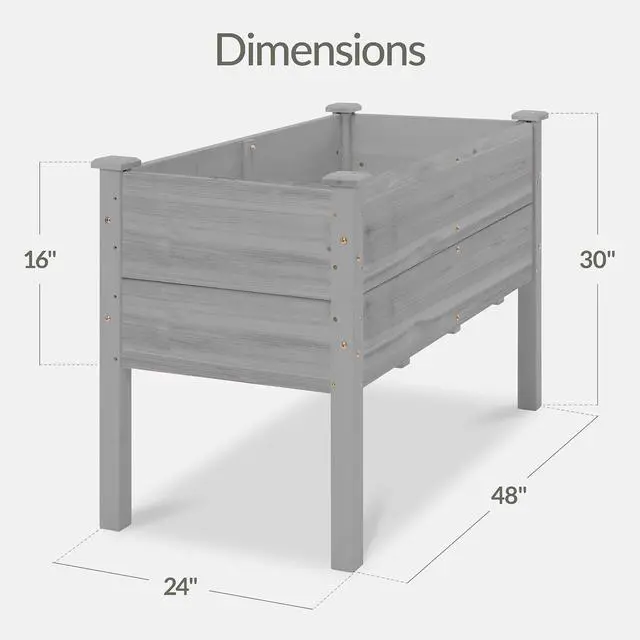 Alt view image 2 of 7 - Best Choice Products 48" x 24" x 30" Raised Garden Bed with Extra Deep 16" Depth, Elevated Wood Planter Box Stand for Backyard, Patio, Balcony, Natural Fir Wood - Gray