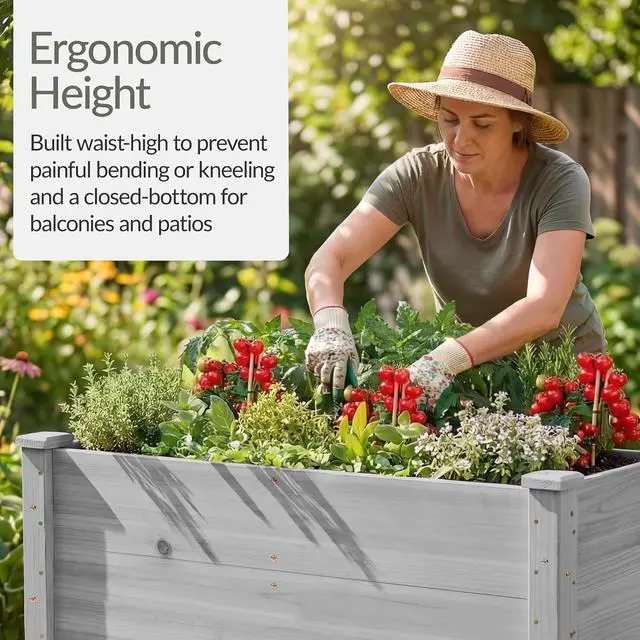 Alt view image 4 of 7 - Best Choice Products 48" x 24" x 30" Raised Garden Bed with Extra Deep 16" Depth, Elevated Wood Planter Box Stand for Backyard, Patio, Balcony, Natural Fir Wood - Gray