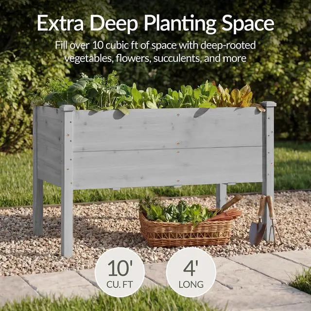 Alt view image 3 of 7 - Best Choice Products 48" x 24" x 30" Raised Garden Bed with Extra Deep 16" Depth, Elevated Wood Planter Box Stand for Backyard, Patio, Balcony, Natural Fir Wood - Gray