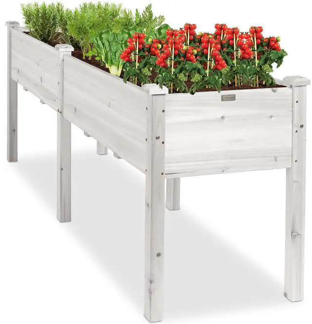 Main image of Best Choice Products 72x24x30in Raised Garden Bed, Elevated Wood Planter Box Stand for Backyard, Patio, Balcony w/Divider Panel, 6 Legs, 300lb Capacity - White