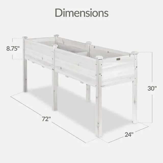 Alt view image 2 of 7 - Best Choice Products 72x24x30in Raised Garden Bed, Elevated Wood Planter Box Stand for Backyard, Patio, Balcony w/Divider Panel, 6 Legs, 300lb Capacity - White