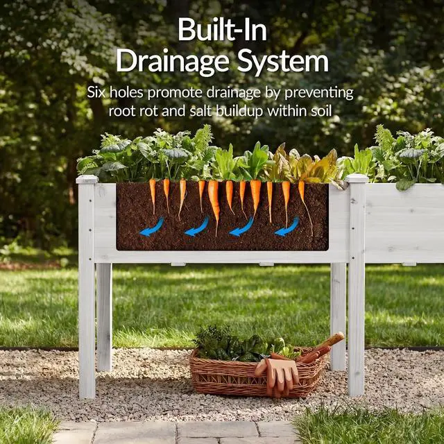 Alt view image 5 of 7 - Best Choice Products 72x24x30in Raised Garden Bed, Elevated Wood Planter Box Stand for Backyard, Patio, Balcony w/Divider Panel, 6 Legs, 300lb Capacity - White