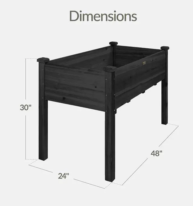 Alt view image 2 of 7 - Best Choice Products 48x24x30in Raised Garden Bed, Elevated Wood Planter Box Stand for Backyard, Patio, Balcony w/Bed Liner, 200lb Capacity - Black