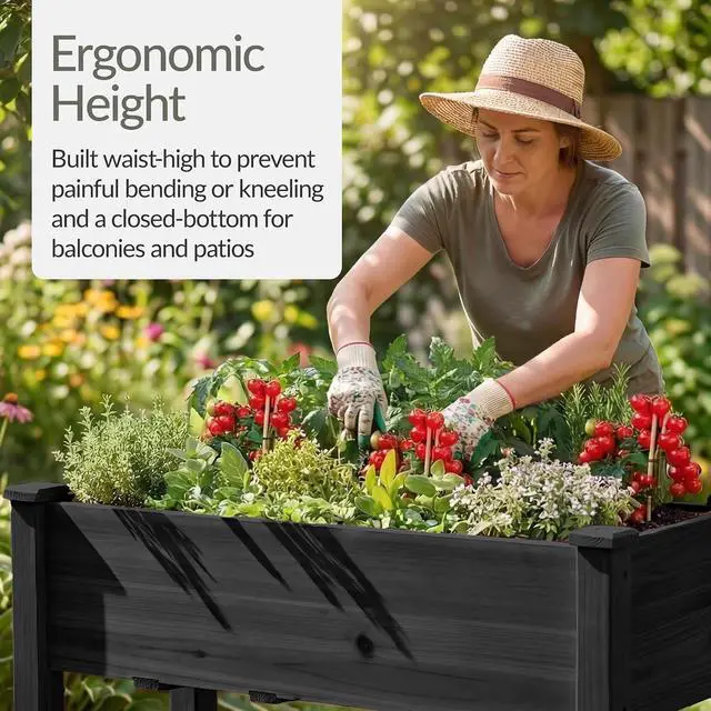Alt view image 4 of 7 - Best Choice Products 48x24x30in Raised Garden Bed, Elevated Wood Planter Box Stand for Backyard, Patio, Balcony w/Bed Liner, 200lb Capacity - Black