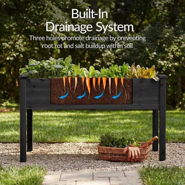 Alt view image 5 of 7 - Best Choice Products 48x24x30in Raised Garden Bed, Elevated Wood Planter Box Stand for Backyard, Patio, Balcony w/Bed Liner, 200lb Capacity - Black