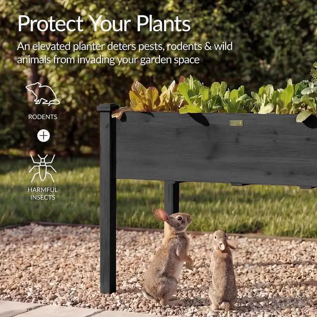 Alt view image 7 of 7 - Best Choice Products 48x24x30in Raised Garden Bed, Elevated Wood Planter Box Stand for Backyard, Patio, Balcony w/Bed Liner, 200lb Capacity - Black