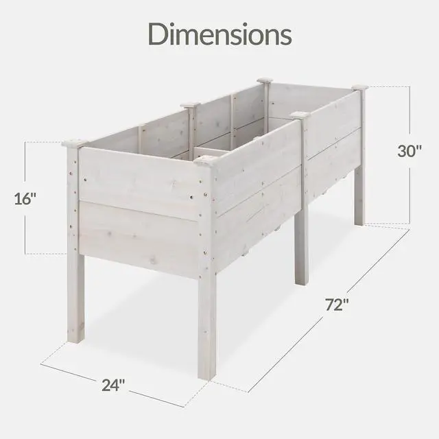 Alt view image 2 of 7 - Best Choice Products 72" x 24" x 30" Raised Garden Bed with Extra Deep 16" Depth, Elevated Wood Planter Box Stand for Backyard, Patio, Balcony, Natural Fir Wood - White