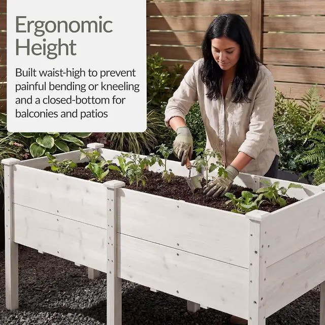 Alt view image 4 of 7 - Best Choice Products 72" x 24" x 30" Raised Garden Bed with Extra Deep 16" Depth, Elevated Wood Planter Box Stand for Backyard, Patio, Balcony, Natural Fir Wood - White