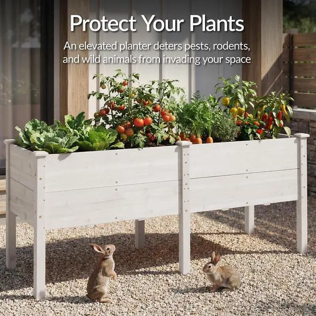 Alt view image 7 of 7 - Best Choice Products 72" x 24" x 30" Raised Garden Bed with Extra Deep 16" Depth, Elevated Wood Planter Box Stand for Backyard, Patio, Balcony, Natural Fir Wood - White