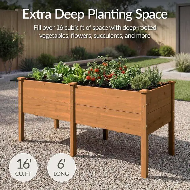Alt view image 3 of 7 - Best Choice Products 72" x 24" x 30" Raised Garden Bed with Extra Deep 16" Depth, Elevated Wood Planter Box Stand for Backyard, Patio, Balcony, Natural Fir Wood - Acorn Brown