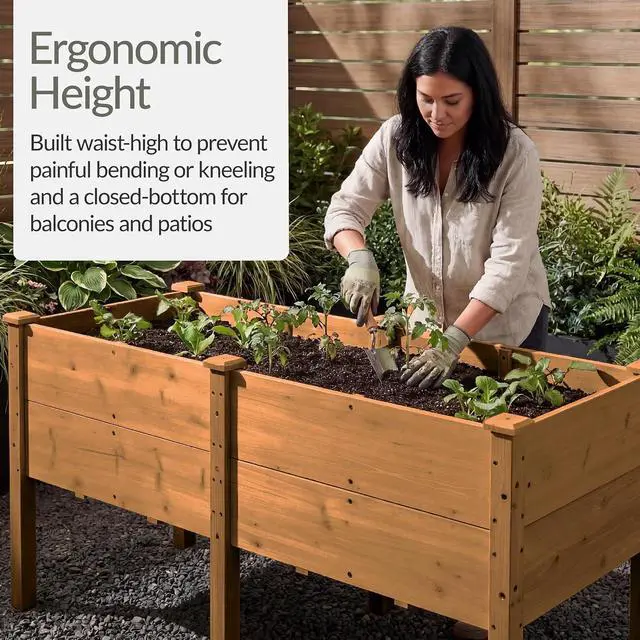 Alt view image 4 of 7 - Best Choice Products 72" x 24" x 30" Raised Garden Bed with Extra Deep 16" Depth, Elevated Wood Planter Box Stand for Backyard, Patio, Balcony, Natural Fir Wood - Acorn Brown