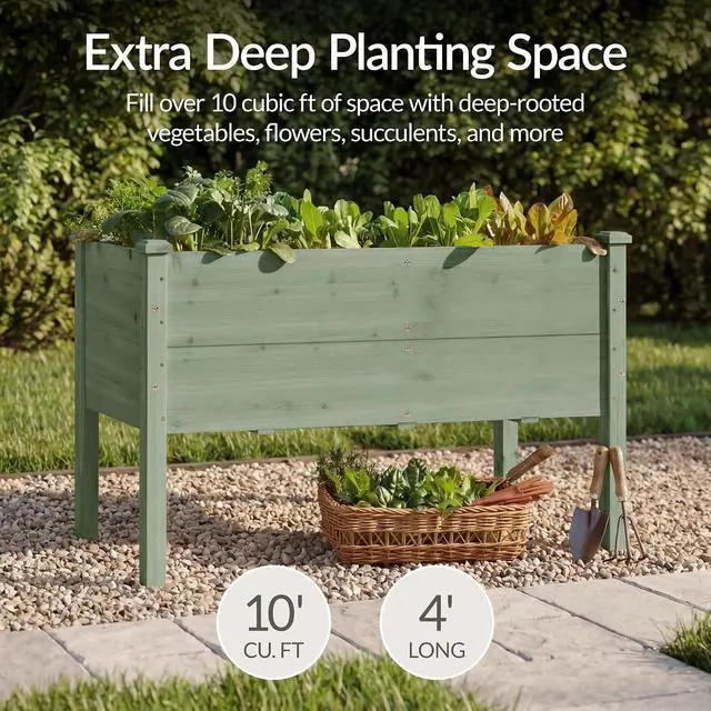 Alt view image 3 of 7 - Best Choice Products 48" x 24" x 30" Raised Garden Bed with Extra Deep 16" Depth, Elevated Wood Planter Box Stand for Backyard, Patio, Balcony, Natural Fir Wood - Sage