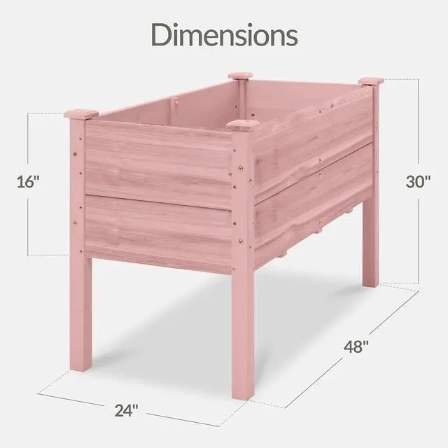 Alt view image 2 of 7 - Best Choice Products 48" x 24" x 30" Raised Garden Bed with Extra Deep 16" Depth, Elevated Wood Planter Box Stand for Backyard, Patio, Balcony, Natural Fir Wood - Pink