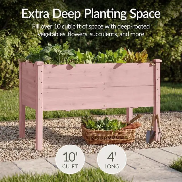 Alt view image 3 of 7 - Best Choice Products 48" x 24" x 30" Raised Garden Bed with Extra Deep 16" Depth, Elevated Wood Planter Box Stand for Backyard, Patio, Balcony, Natural Fir Wood - Pink