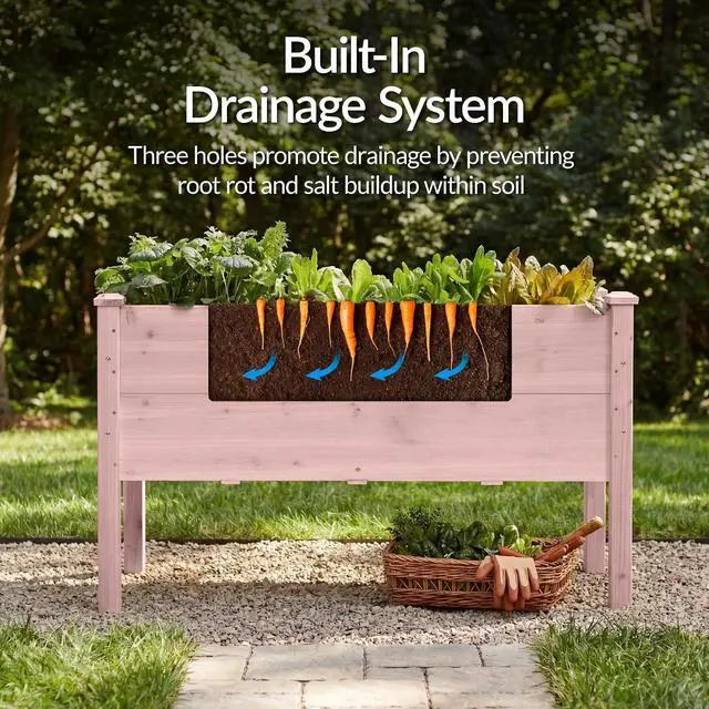 Alt view image 5 of 7 - Best Choice Products 48" x 24" x 30" Raised Garden Bed with Extra Deep 16" Depth, Elevated Wood Planter Box Stand for Backyard, Patio, Balcony, Natural Fir Wood - Pink