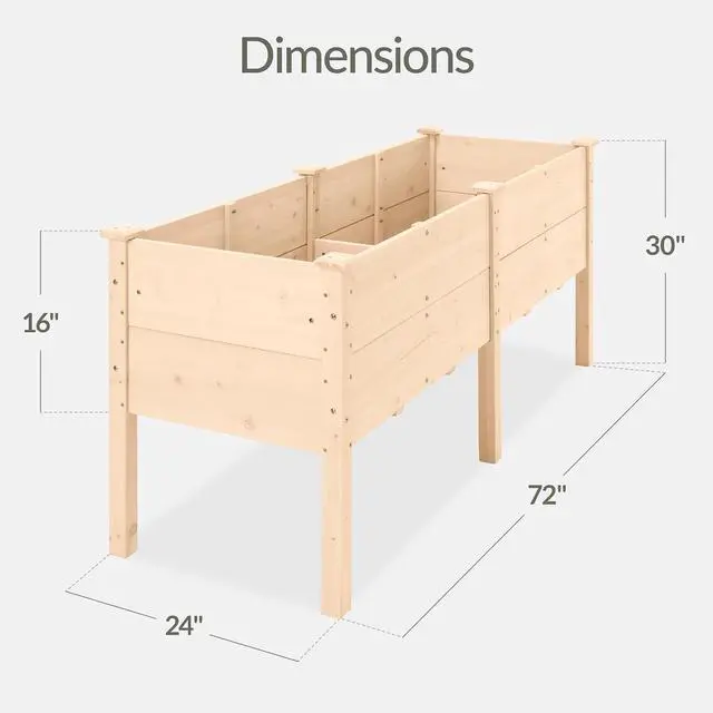 Alt view image 2 of 7 - Best Choice Products 72" x 24" x 30" Raised Garden Bed with Extra Deep 16" Depth, Elevated Wood Planter Box Stand for Backyard, Patio, Balcony, Natural Fir Wood - Natural