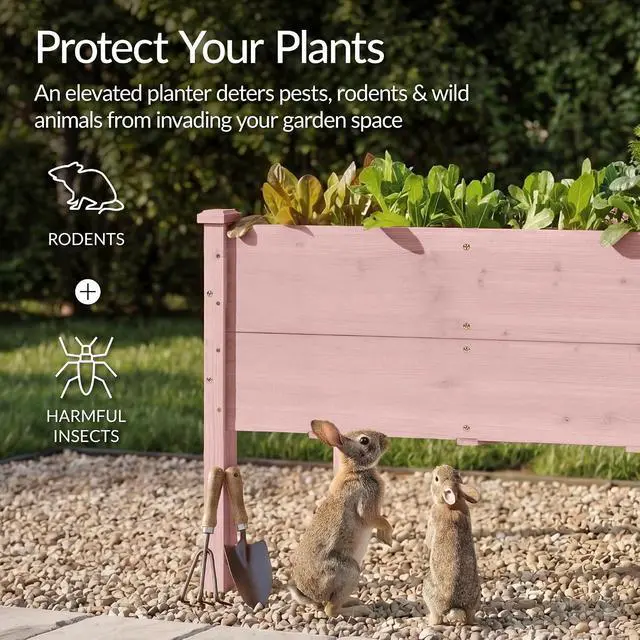 Alt view image 7 of 7 - Best Choice Products 48" x 24" x 30" Raised Garden Bed with Extra Deep 16" Depth, Elevated Wood Planter Box Stand for Backyard, Patio, Balcony, Natural Fir Wood - Pink
