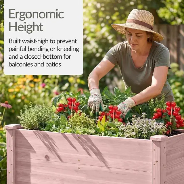 Alt view image 4 of 7 - Best Choice Products 48" x 24" x 30" Raised Garden Bed with Extra Deep 16" Depth, Elevated Wood Planter Box Stand for Backyard, Patio, Balcony, Natural Fir Wood - Pink