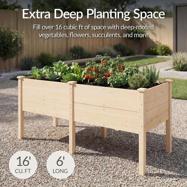 Alt view image 3 of 7 - Best Choice Products 72" x 24" x 30" Raised Garden Bed with Extra Deep 16" Depth, Elevated Wood Planter Box Stand for Backyard, Patio, Balcony, Natural Fir Wood - Natural