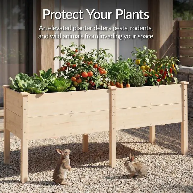 Alt view image 7 of 7 - Best Choice Products 72" x 24" x 30" Raised Garden Bed with Extra Deep 16" Depth, Elevated Wood Planter Box Stand for Backyard, Patio, Balcony, Natural Fir Wood - Natural