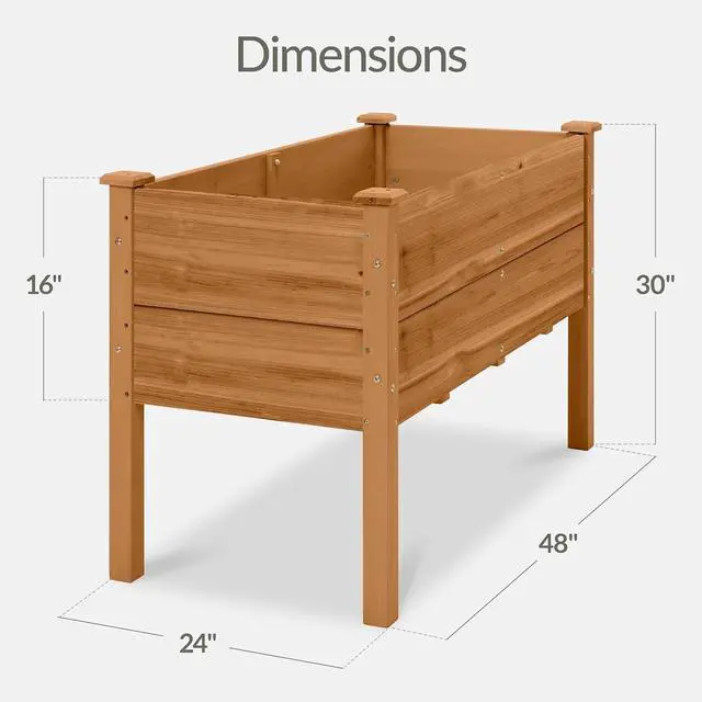 Alt view image 2 of 7 - Best Choice Products 48" x 24" x 30" Raised Garden Bed with Extra Deep 16" Depth, Elevated Wood Planter Box Stand for Backyard, Patio, Balcony, Natural Fir Wood - Acorn Brown