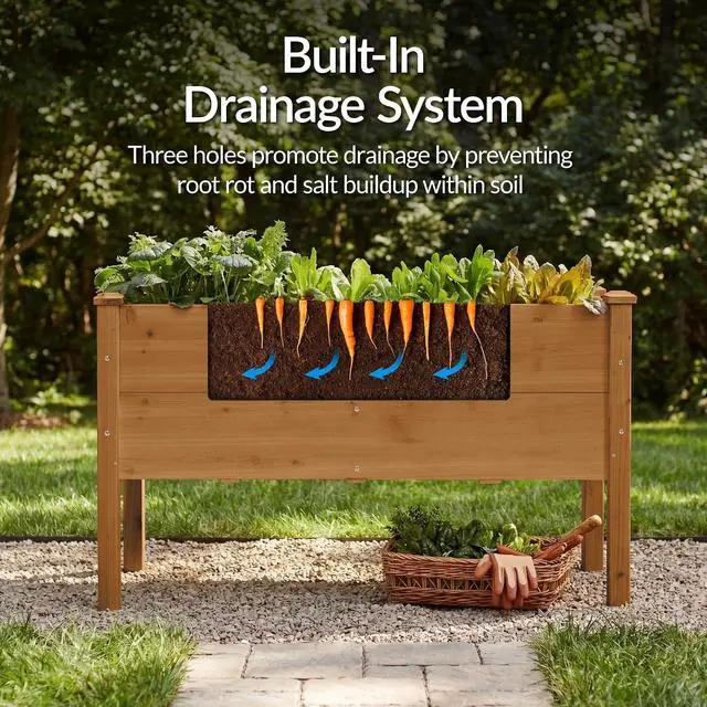 Alt view image 5 of 7 - Best Choice Products 48" x 24" x 30" Raised Garden Bed with Extra Deep 16" Depth, Elevated Wood Planter Box Stand for Backyard, Patio, Balcony, Natural Fir Wood - Acorn Brown