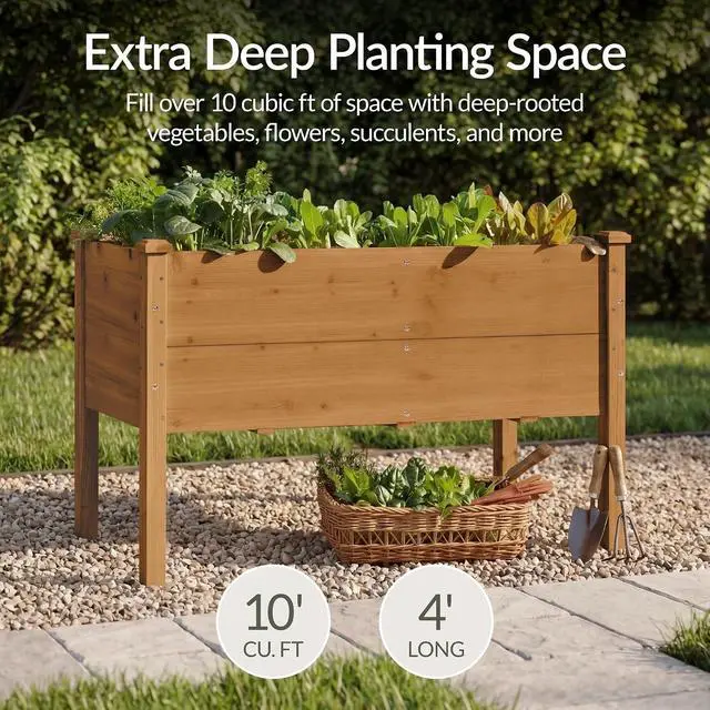 Alt view image 3 of 7 - Best Choice Products 48" x 24" x 30" Raised Garden Bed with Extra Deep 16" Depth, Elevated Wood Planter Box Stand for Backyard, Patio, Balcony, Natural Fir Wood - Acorn Brown