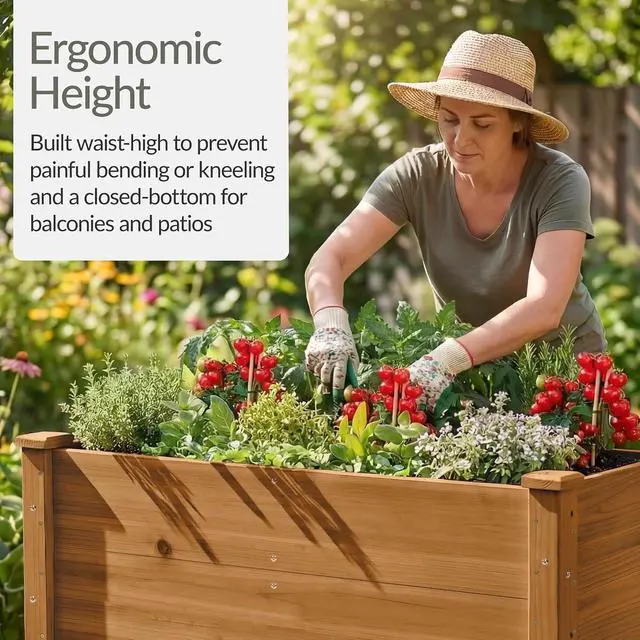 Alt view image 4 of 7 - Best Choice Products 48" x 24" x 30" Raised Garden Bed with Extra Deep 16" Depth, Elevated Wood Planter Box Stand for Backyard, Patio, Balcony, Natural Fir Wood - Acorn Brown