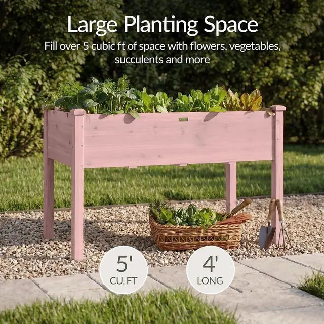 Alt view image 3 of 7 - Best Choice Products 48x24x30in Raised Garden Bed, Elevated Wood Planter Box Stand for Backyard, Patio, Balcony w/Bed Liner, 200lb Capacity - Pink