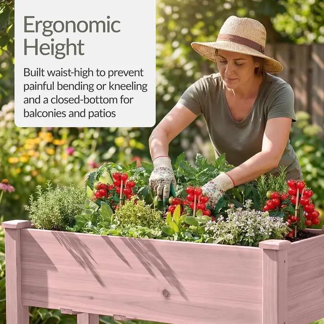 Alt view image 4 of 7 - Best Choice Products 48x24x30in Raised Garden Bed, Elevated Wood Planter Box Stand for Backyard, Patio, Balcony w/Bed Liner, 200lb Capacity - Pink