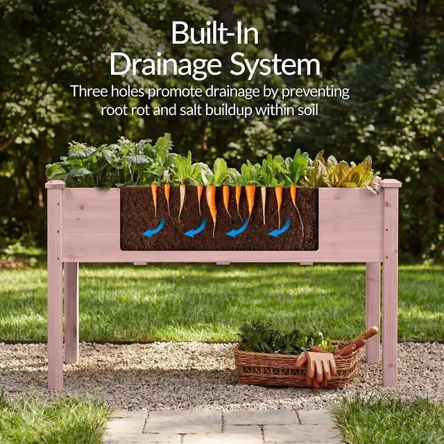 Alt view image 5 of 7 - Best Choice Products 48x24x30in Raised Garden Bed, Elevated Wood Planter Box Stand for Backyard, Patio, Balcony w/Bed Liner, 200lb Capacity - Pink