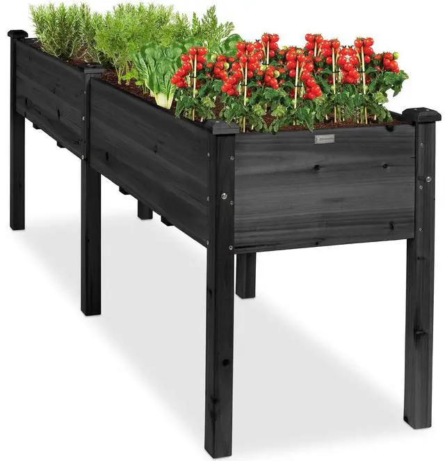 Main image of Best Choice Products 72x24x30in Raised Garden Bed, Elevated Wood Planter Box Stand for Backyard, Patio, Balcony w/Divider Panel, 6 Legs, 300lb Capacity - Black