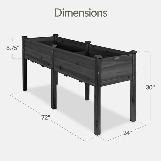 Alt view image 2 of 7 - Best Choice Products 72x24x30in Raised Garden Bed, Elevated Wood Planter Box Stand for Backyard, Patio, Balcony w/Divider Panel, 6 Legs, 300lb Capacity - Black