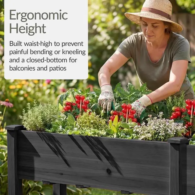 Alt view image 4 of 7 - Best Choice Products 72x24x30in Raised Garden Bed, Elevated Wood Planter Box Stand for Backyard, Patio, Balcony w/Divider Panel, 6 Legs, 300lb Capacity - Black