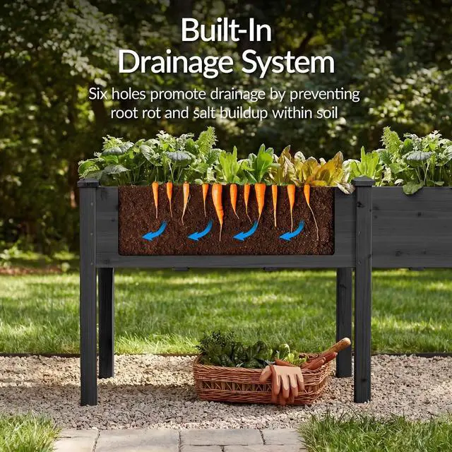 Alt view image 5 of 7 - Best Choice Products 72x24x30in Raised Garden Bed, Elevated Wood Planter Box Stand for Backyard, Patio, Balcony w/Divider Panel, 6 Legs, 300lb Capacity - Black