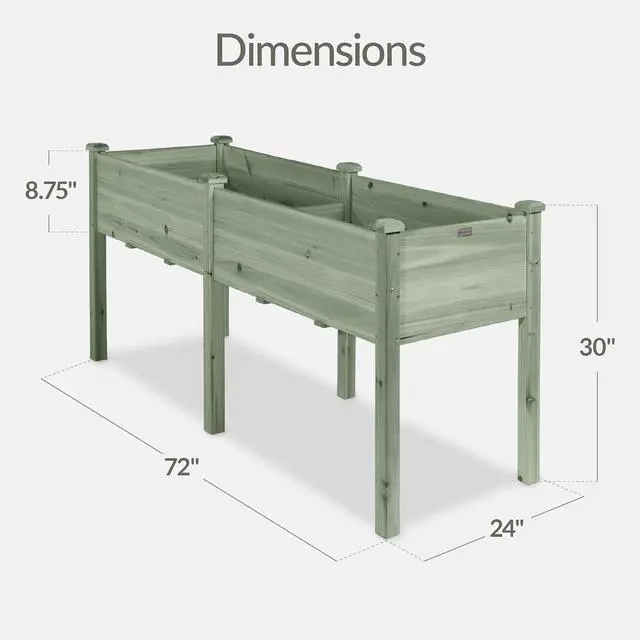 Alt view image 2 of 7 - Best Choice Products 72x24x30in Raised Garden Bed, Elevated Wood Planter Box Stand for Backyard, Patio, Balcony w/Divider Panel, 6 Legs, 300lb Capacity - Sage