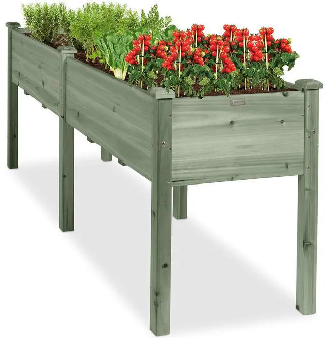 Main image of Best Choice Products 72x24x30in Raised Garden Bed, Elevated Wood Planter Box Stand for Backyard, Patio, Balcony w/Divider Panel, 6 Legs, 300lb Capacity - Sage