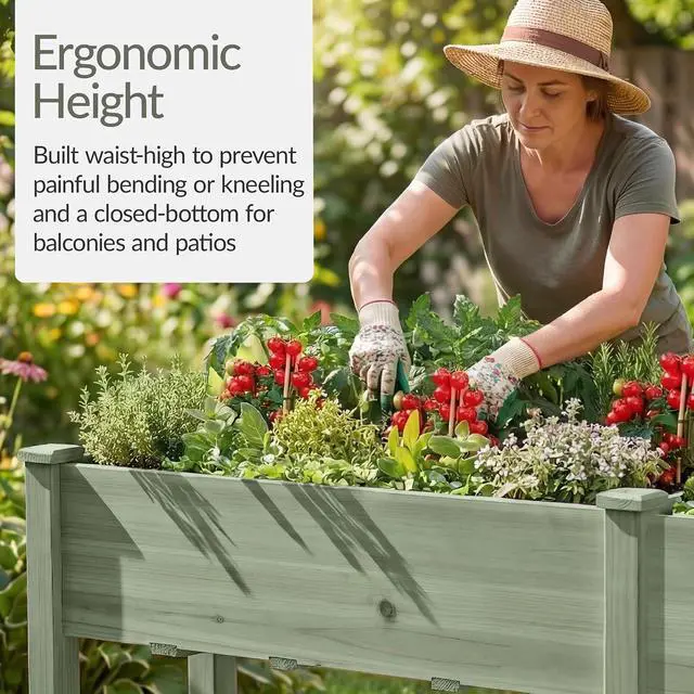 Alt view image 4 of 7 - Best Choice Products 72x24x30in Raised Garden Bed, Elevated Wood Planter Box Stand for Backyard, Patio, Balcony w/Divider Panel, 6 Legs, 300lb Capacity - Sage