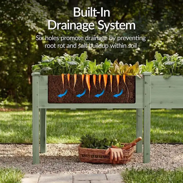 Alt view image 5 of 7 - Best Choice Products 72x24x30in Raised Garden Bed, Elevated Wood Planter Box Stand for Backyard, Patio, Balcony w/Divider Panel, 6 Legs, 300lb Capacity - Sage