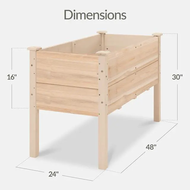 Alt view image 2 of 7 - Best Choice Products 48" x 24" x 30" Raised Garden Bed with Extra Deep 16" Depth, Elevated Wood Planter Box Stand for Backyard, Patio, Balcony, Natural Fir Wood - Natural