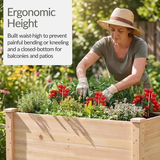 Alt view image 4 of 7 - Best Choice Products 48" x 24" x 30" Raised Garden Bed with Extra Deep 16" Depth, Elevated Wood Planter Box Stand for Backyard, Patio, Balcony, Natural Fir Wood - Natural