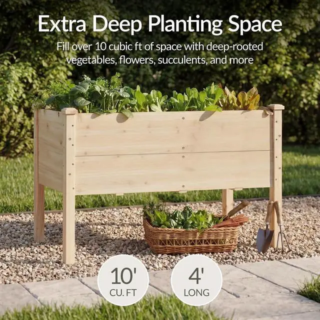 Alt view image 3 of 7 - Best Choice Products 48" x 24" x 30" Raised Garden Bed with Extra Deep 16" Depth, Elevated Wood Planter Box Stand for Backyard, Patio, Balcony, Natural Fir Wood - Natural