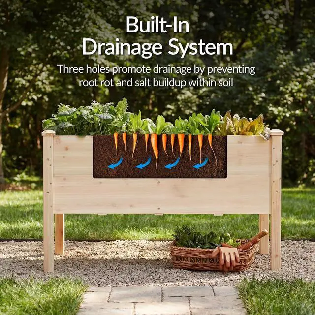 Alt view image 5 of 7 - Best Choice Products 48" x 24" x 30" Raised Garden Bed with Extra Deep 16" Depth, Elevated Wood Planter Box Stand for Backyard, Patio, Balcony, Natural Fir Wood - Natural