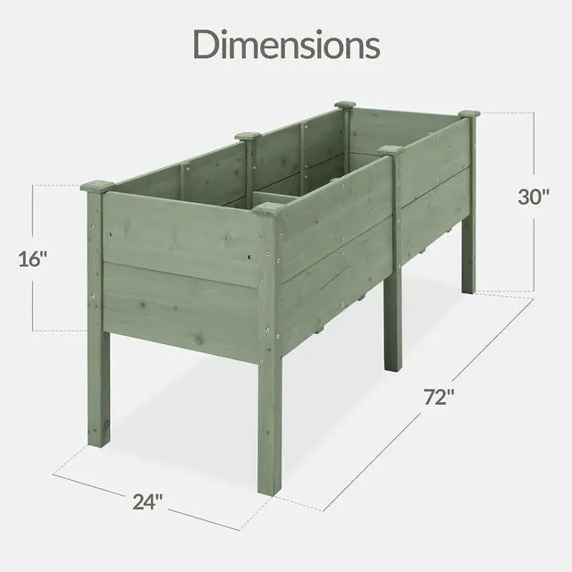 Alt view image 2 of 7 - Best Choice Products 72" x 24" x 30" Raised Garden Bed with Extra Deep 16" Depth, Elevated Wood Planter Box Stand for Backyard, Patio, Balcony, Natural Fir Wood - Sage