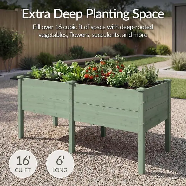 Alt view image 3 of 7 - Best Choice Products 72" x 24" x 30" Raised Garden Bed with Extra Deep 16" Depth, Elevated Wood Planter Box Stand for Backyard, Patio, Balcony, Natural Fir Wood - Sage