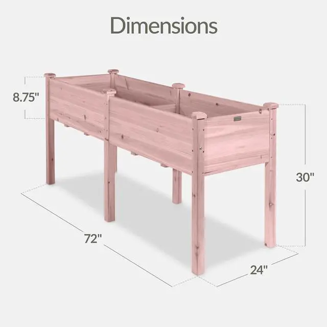 Alt view image 2 of 7 - Best Choice Products 72x24x30in Raised Garden Bed, Elevated Wood Planter Box Stand for Backyard, Patio, Balcony w/Divider Panel, 6 Legs, 300lb Capacity - Pink