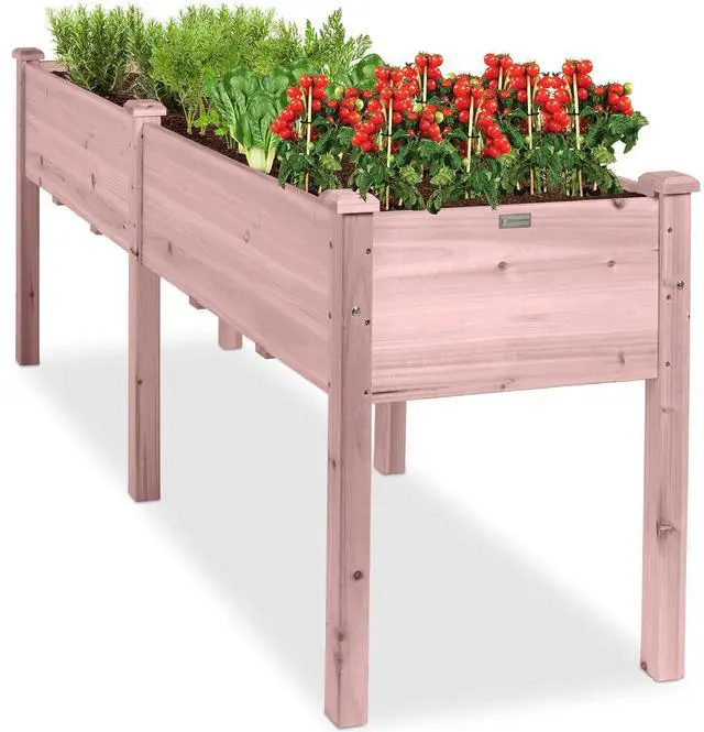 Main image of Best Choice Products 72x24x30in Raised Garden Bed, Elevated Wood Planter Box Stand for Backyard, Patio, Balcony w/Divider Panel, 6 Legs, 300lb Capacity - Pink